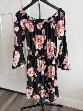 Xhilaration Black Dress with Pink Floral Print